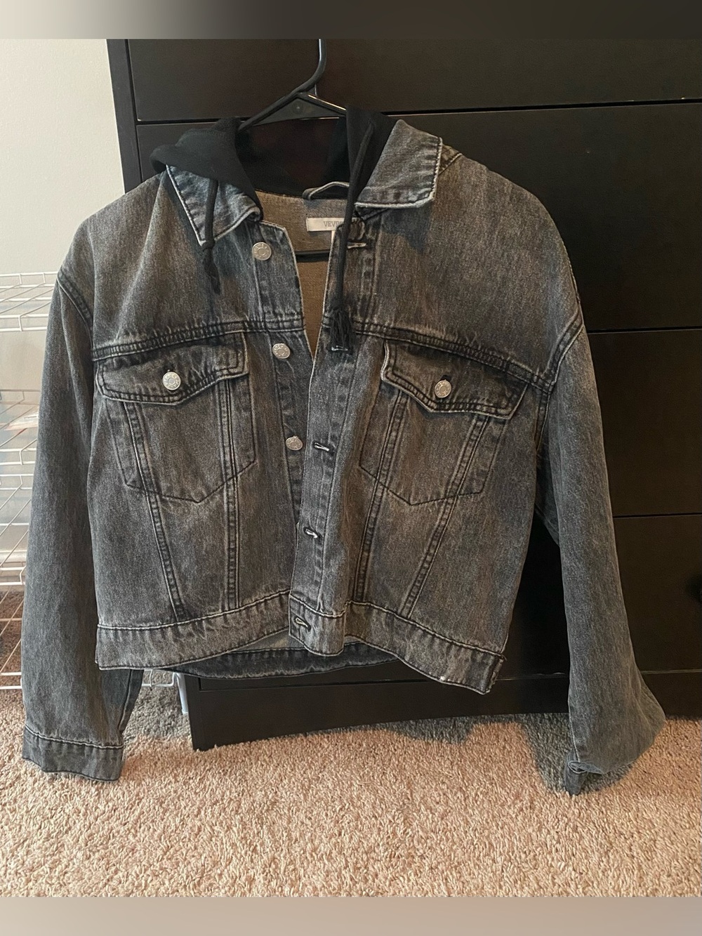 Veveret Washed Black Denim Jean Jacket with Hood NWOT